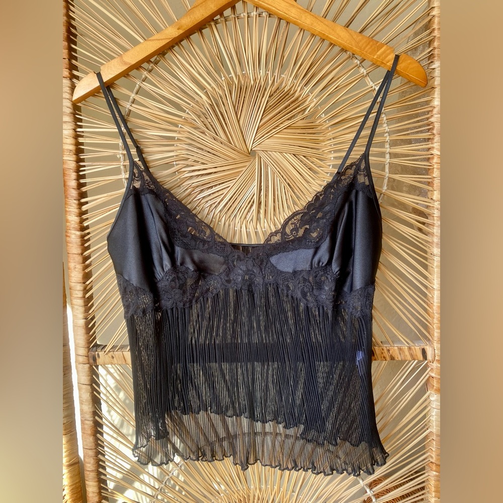 Frederick's of Hollywood Sheer Pleated Black Camisole Size M